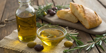 High polyphenol EVOO with bread and olives, a source of powerful health benefits.